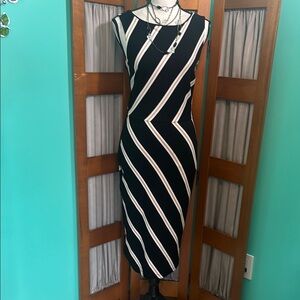 White House Black Market Black and White Sheath Midi Dress